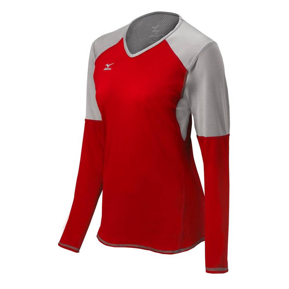 Jerseys Mizuno Techno VI Long Sleeve Mujer Rojas/Plateadas/Gris Comprar VZEP-26304